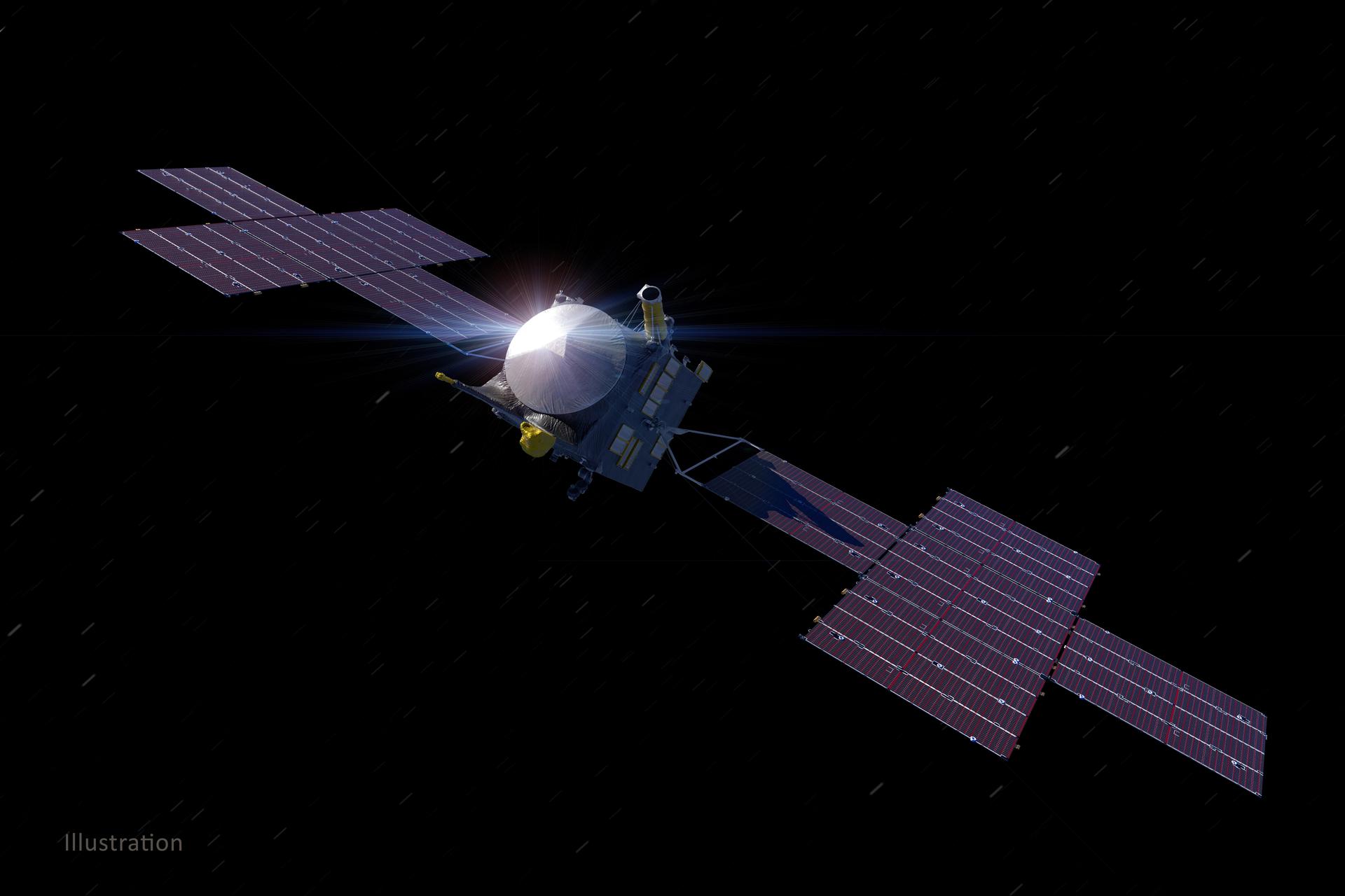 Illustration of the Psyche spacecraft in space