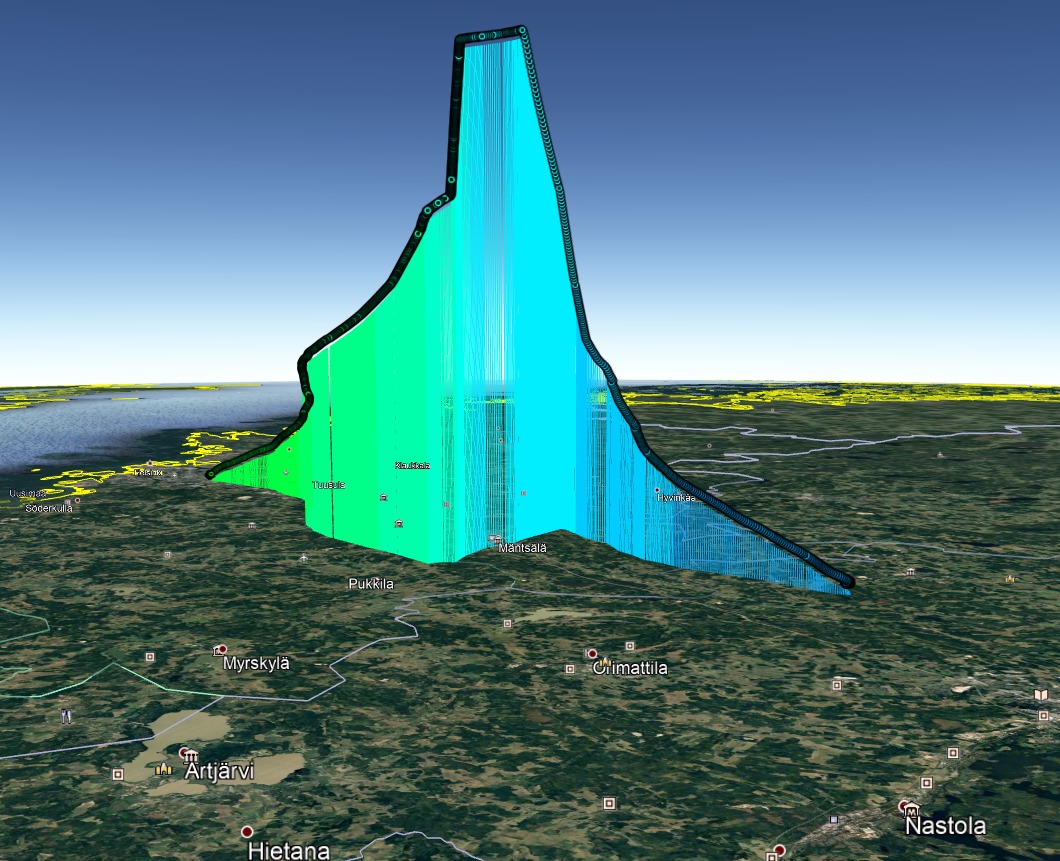 Flight path of the balloon from the satellite telemetry data